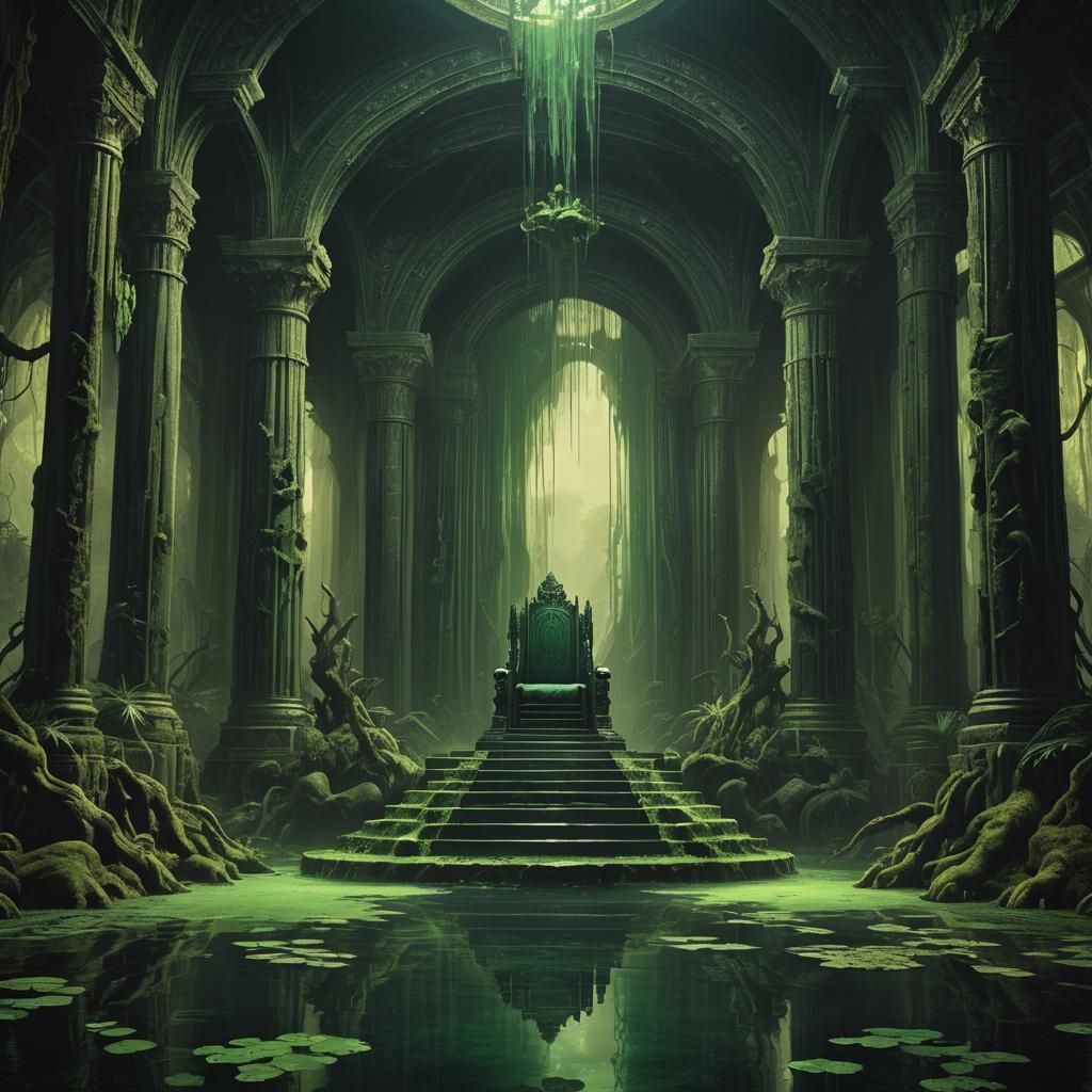 Swamp Kingdom Throne Room in Dark Fantasy Style