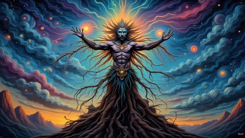 Fractal Shaman Summons Storm on Redwood Tree