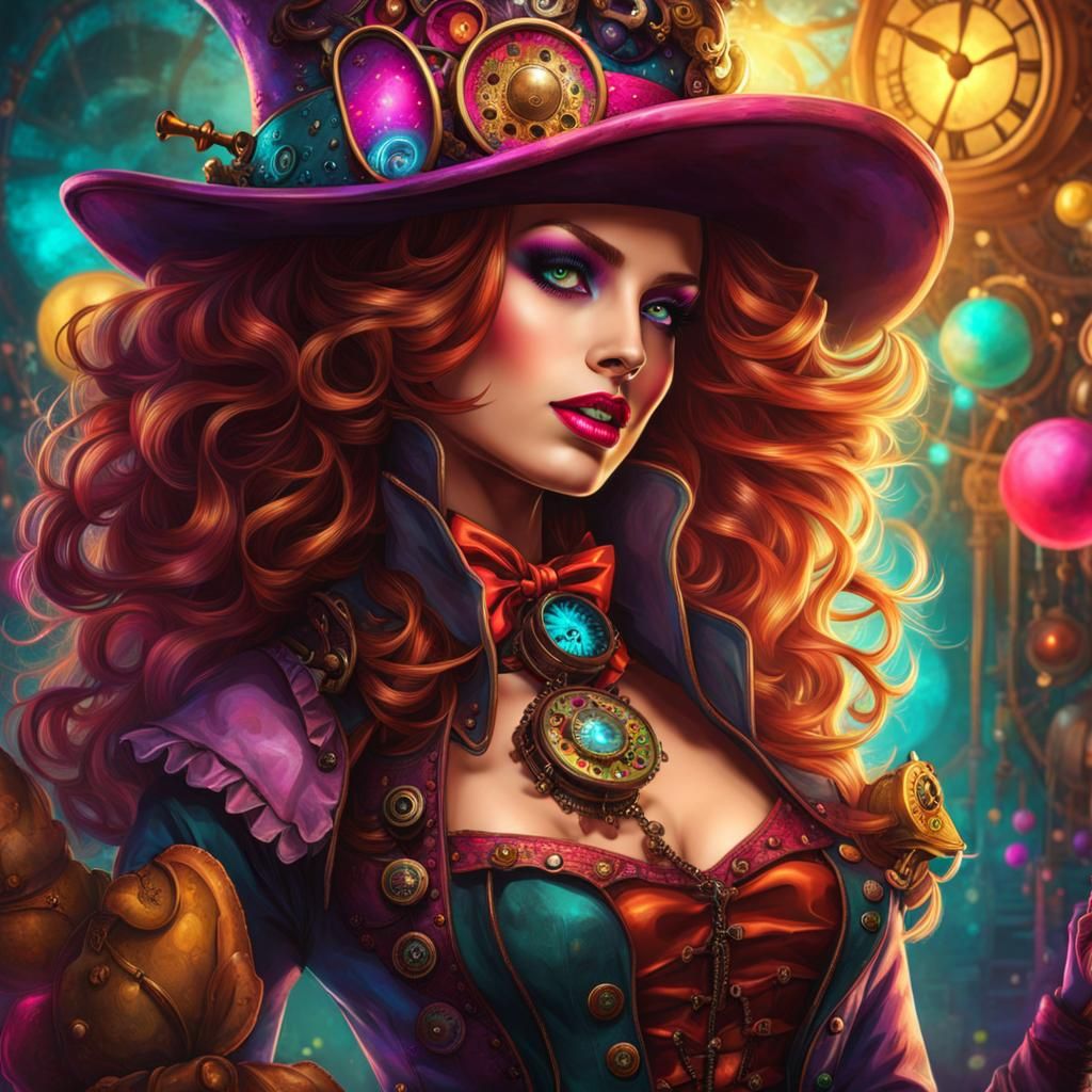 Neon Steampunk Female Mad Hatter