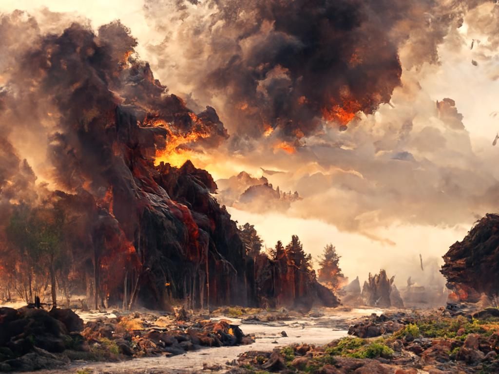 Forest Fire Landscape Painting in a Dramatic Style