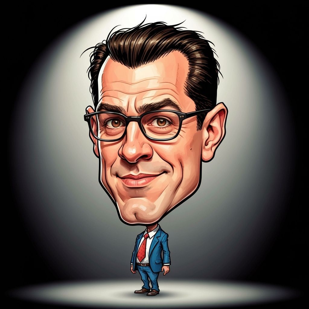 Caricature of Man with Oversized Head in Bold Style