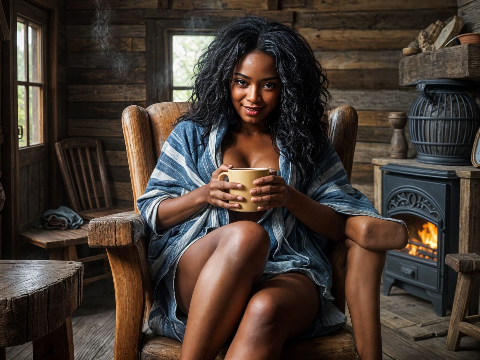Woman in Cabin with Coffee Mug