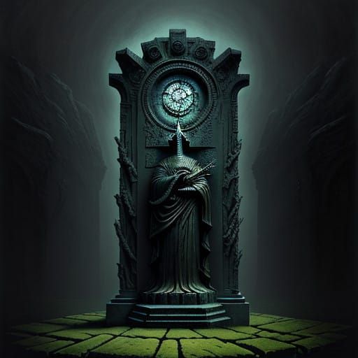 Ethereal Book of Dogma in a Haunting Surrealist Landscape