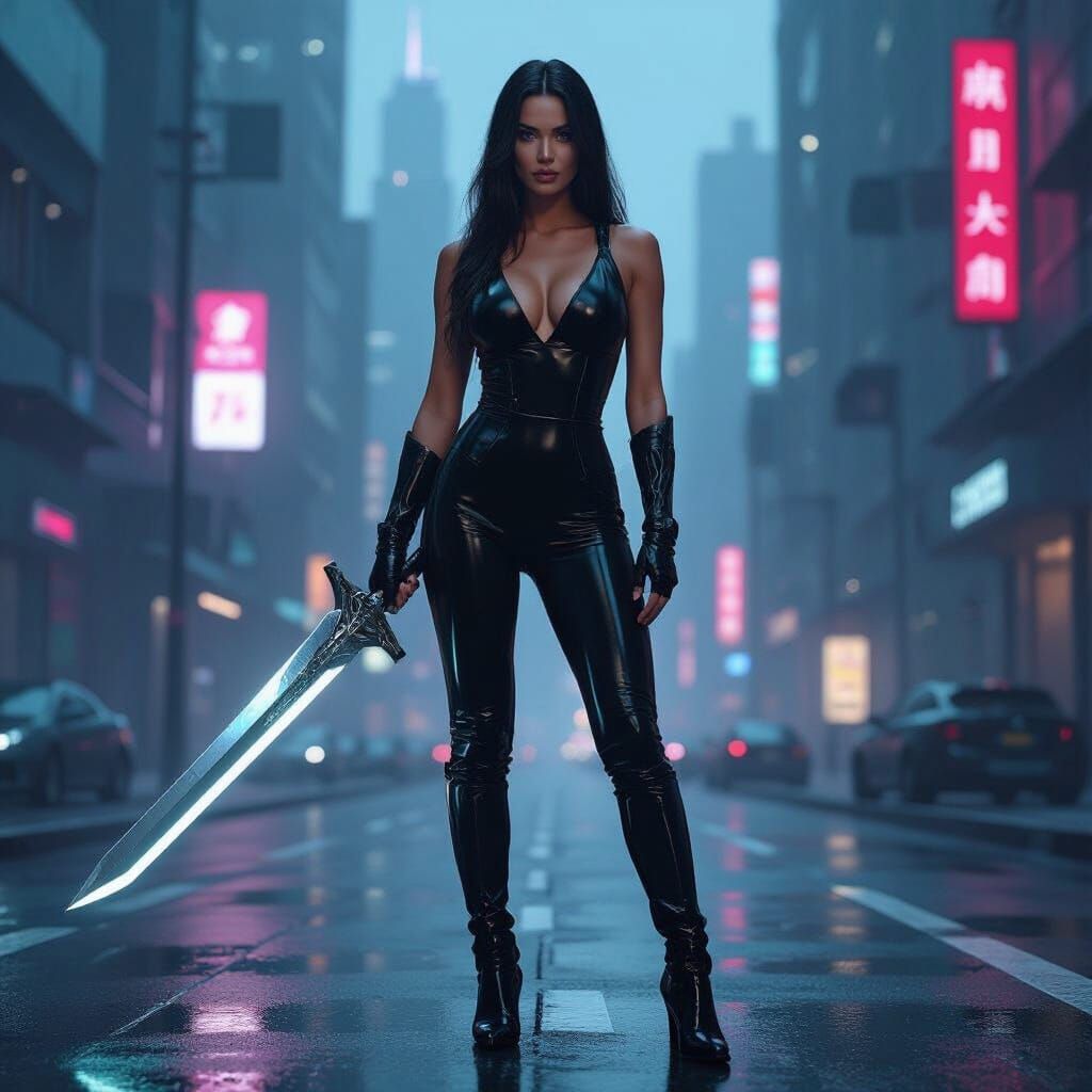 Kelly Brook as a Futuristic Warrior in Hyperrealism Style