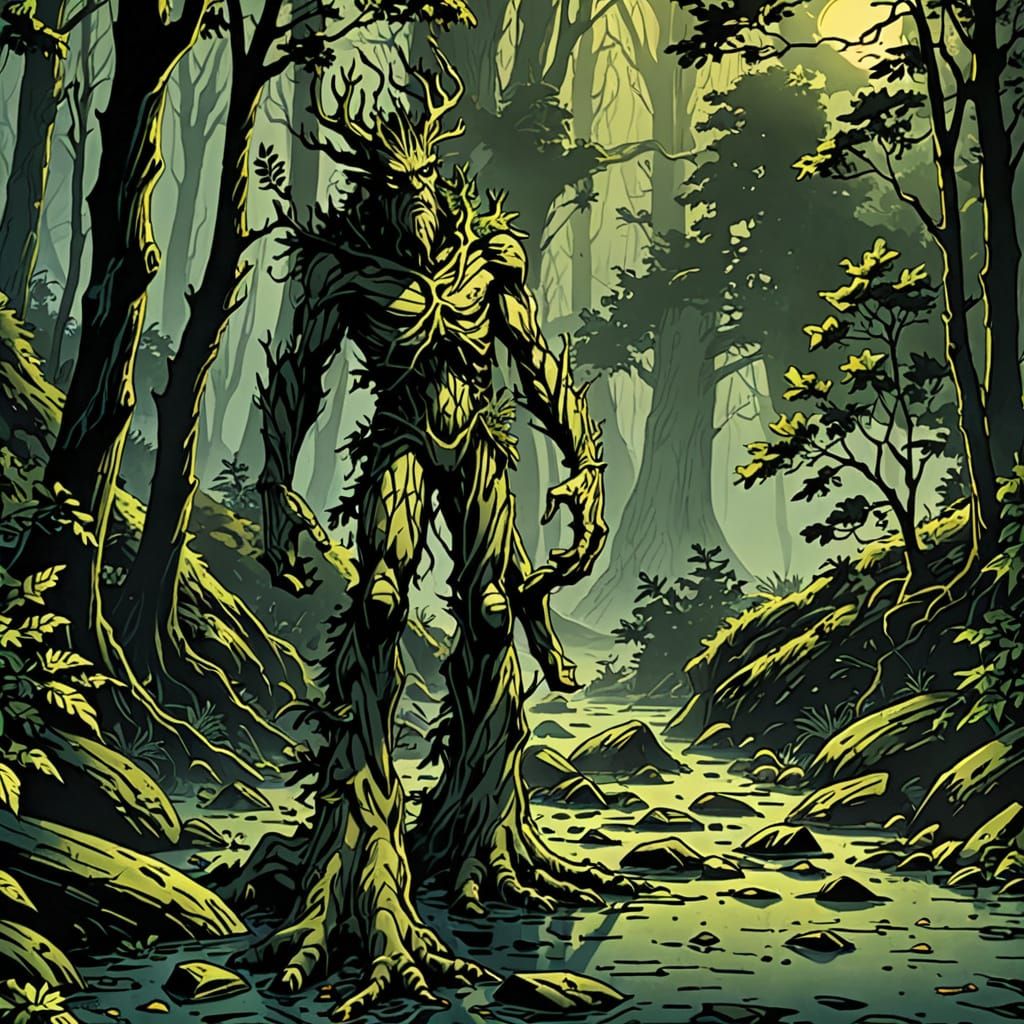 Treebeard the Ent in a Haunting Fantasy Forest