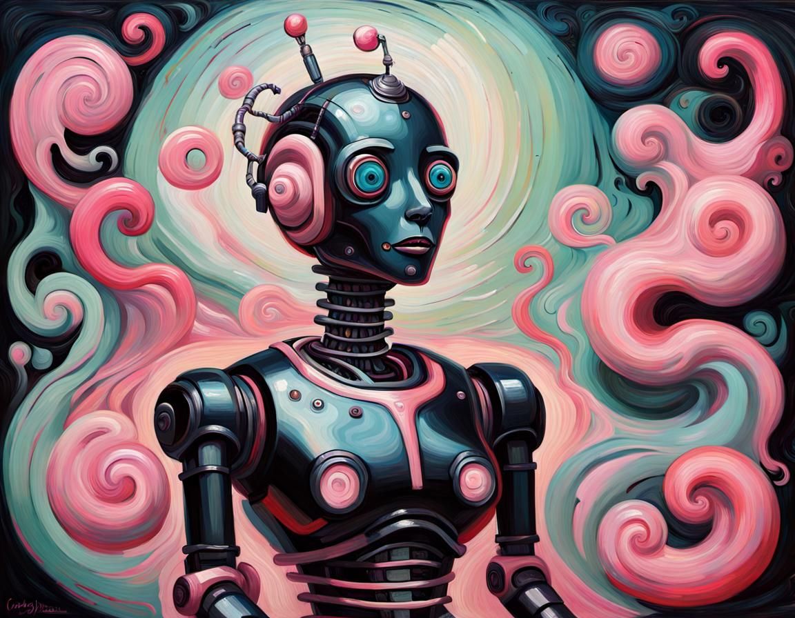 Semi-Human Robot Midwife in Expressionist Oil Painting