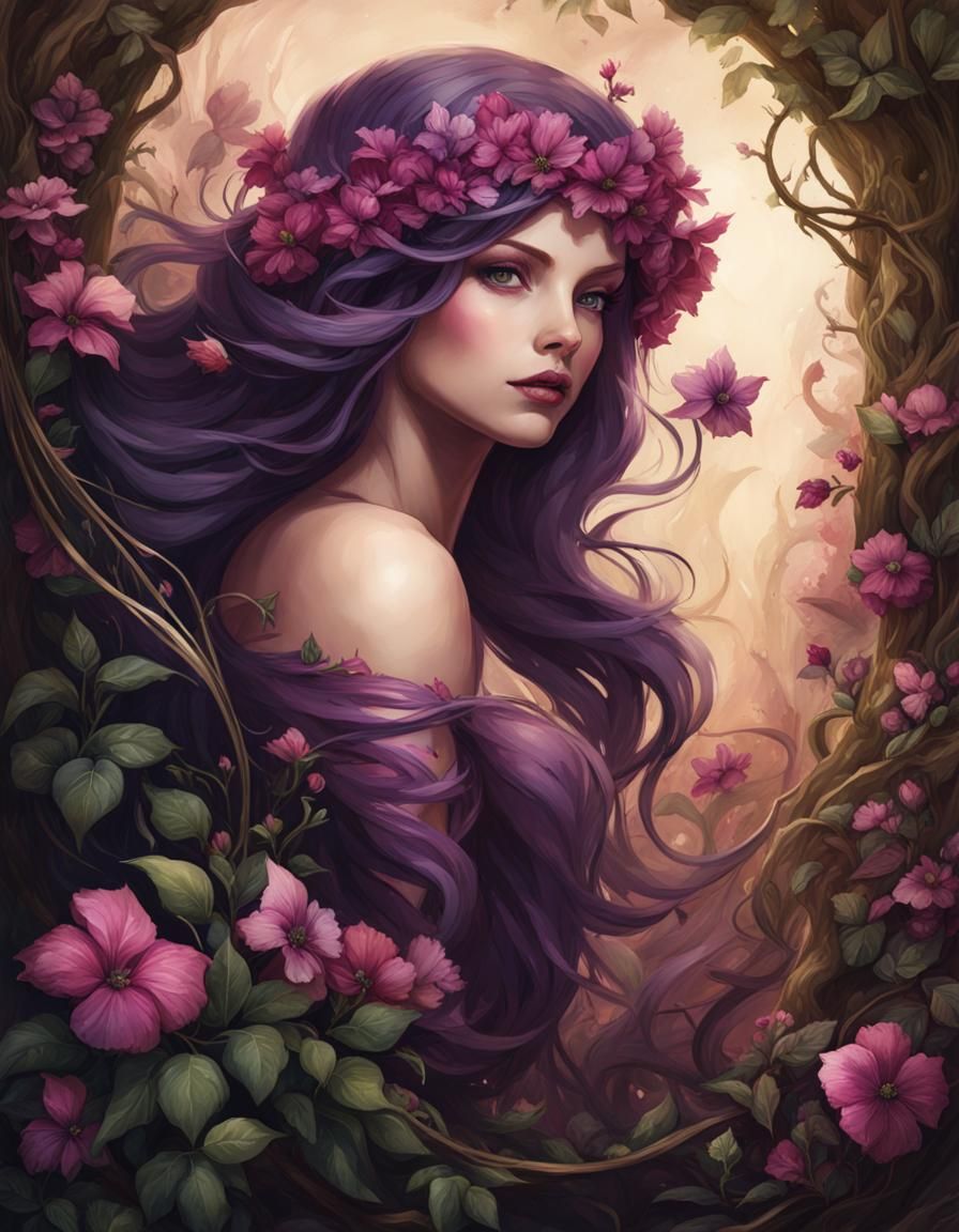 Dark Fairy Flowers in Sepia Watercolor