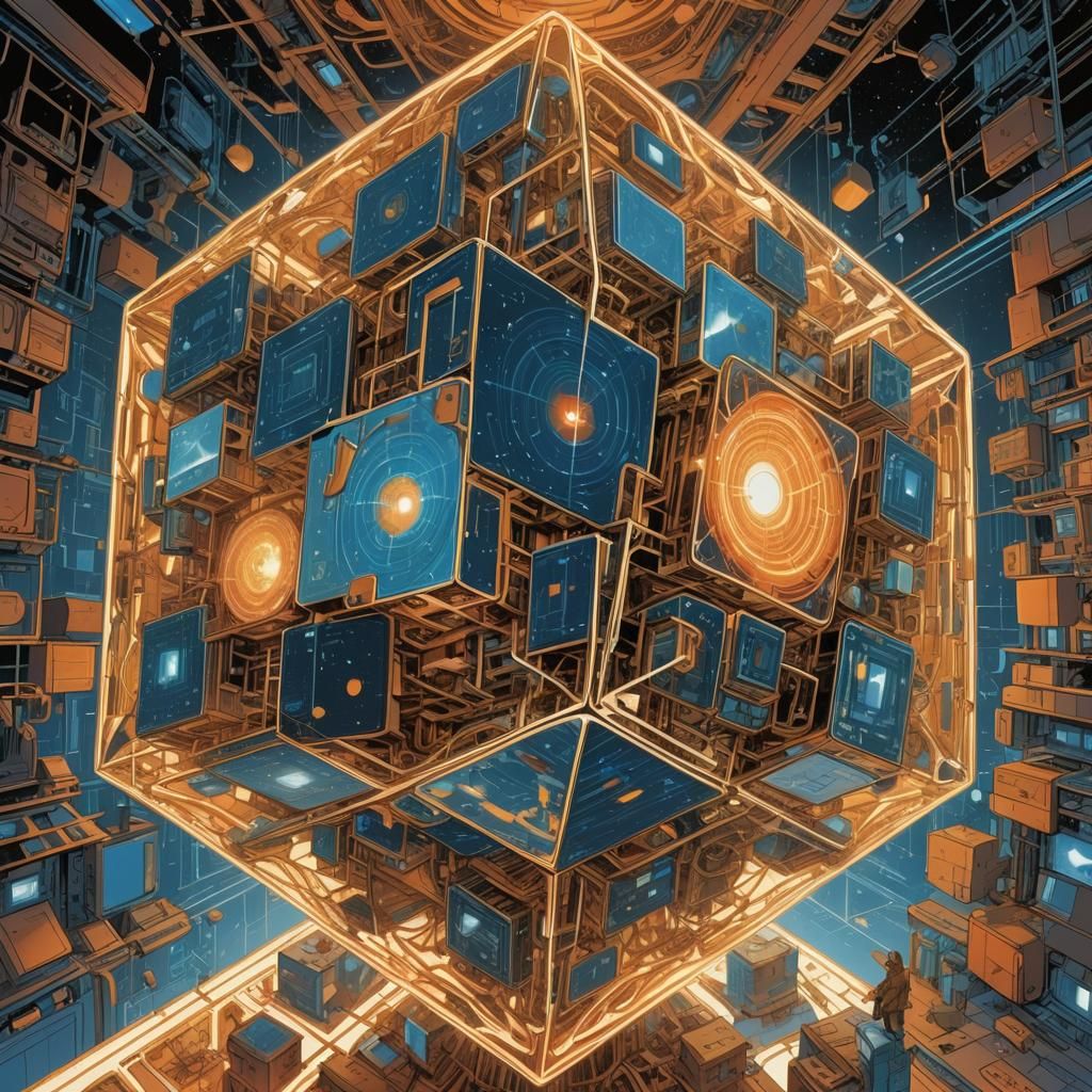 Animated Tesseract with Future Technology, Illustration