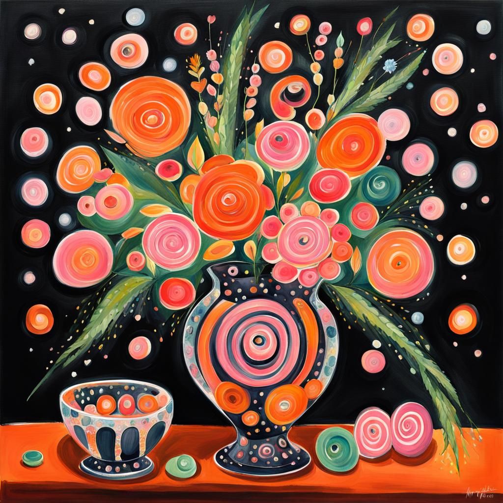 Ornate Vase with Flowers in Gouache Style