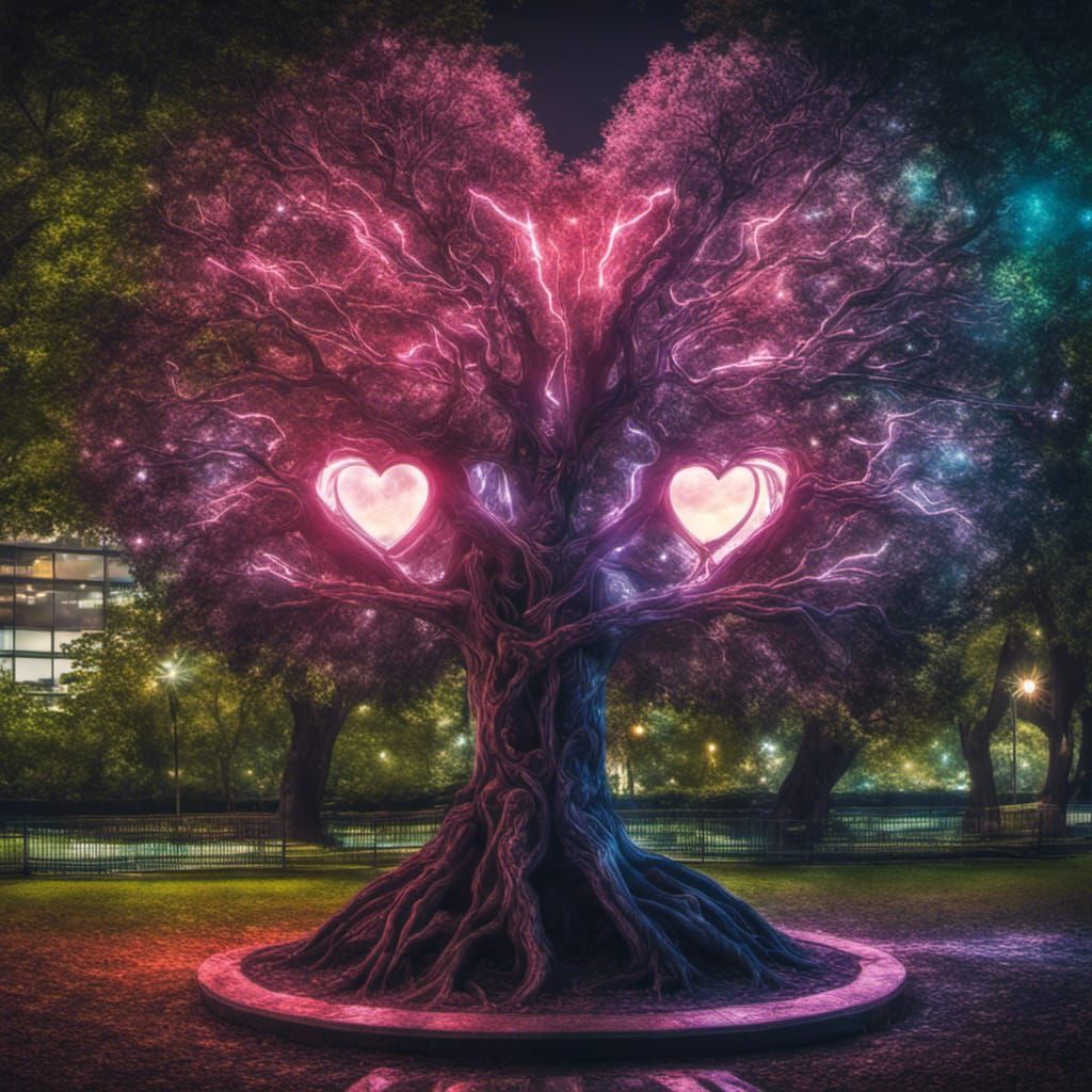 Cyberpunk Tree with Electric Heart