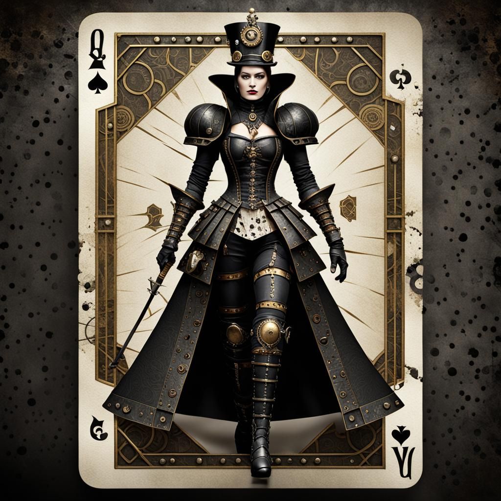 Steampunk Queen of Clubs 3D Effect