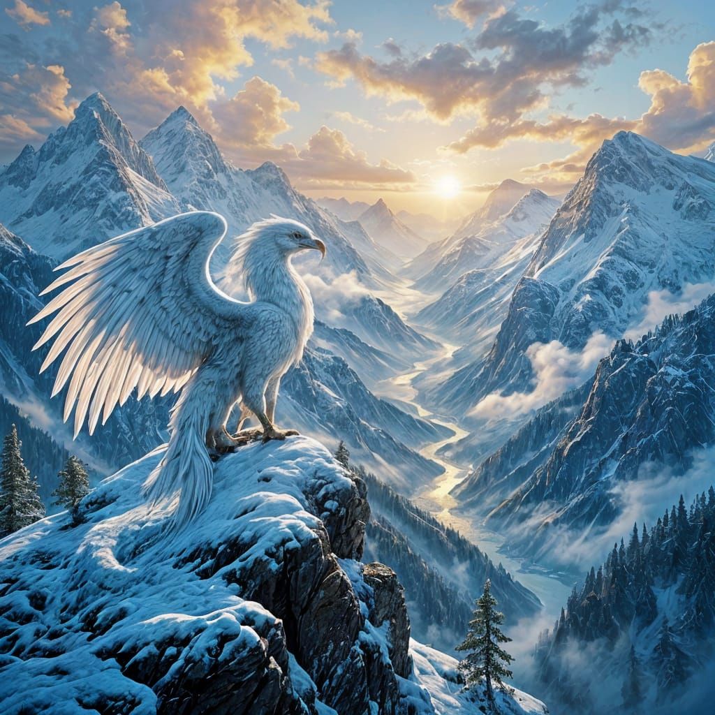 Griffin Overlook: Majestic Fantasy Landscape in Hyperreal De...