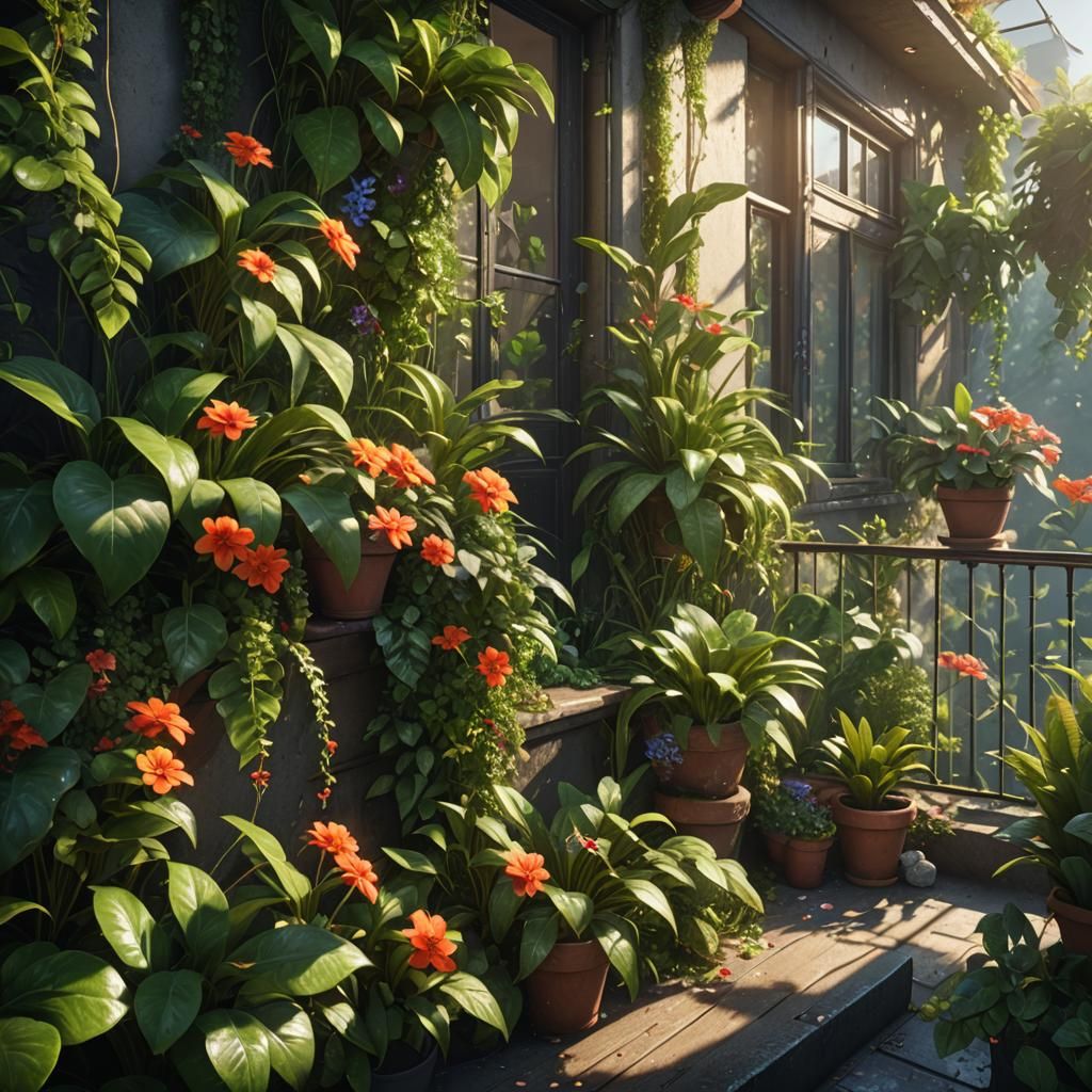 Lush Balcony Garden in Unreal Engine 5, 8K