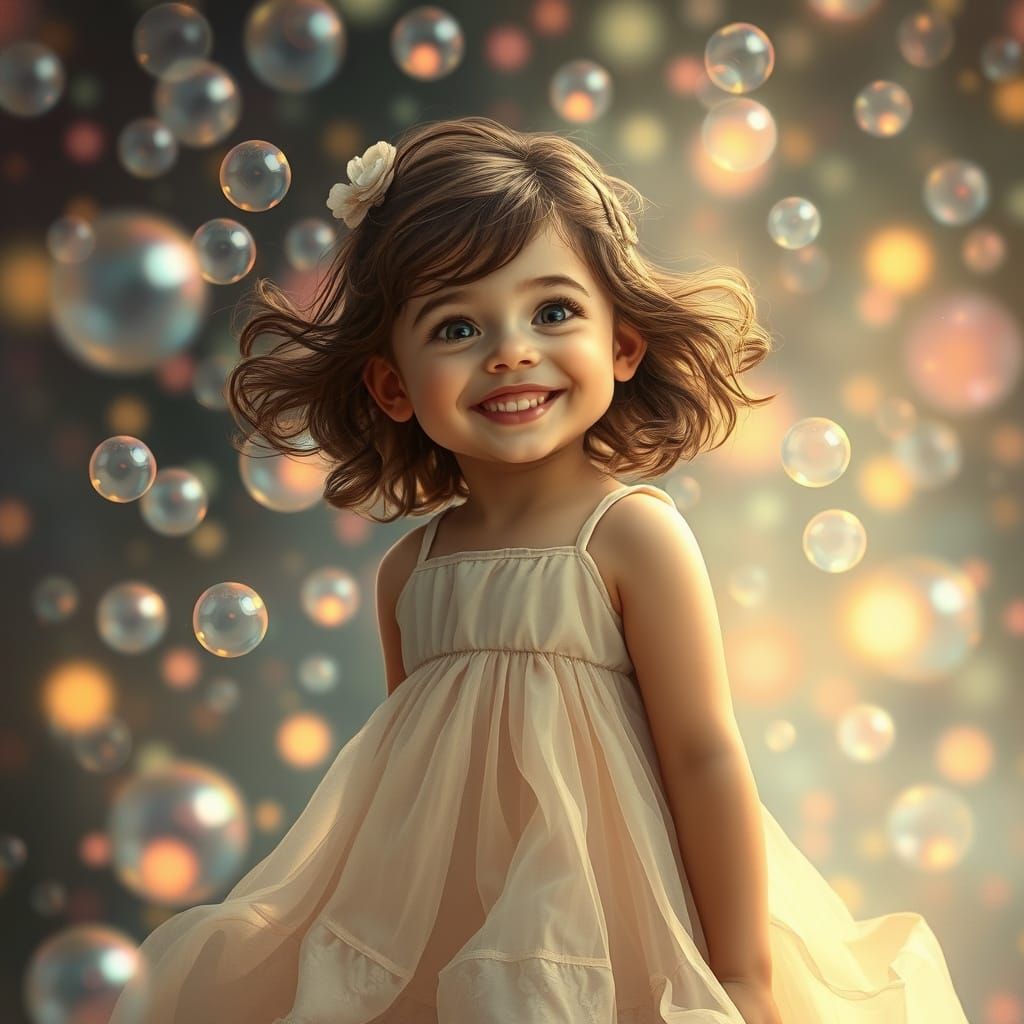 Girl with Bubbles in Dreamy Illustration Style