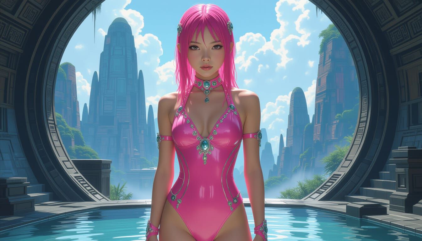 Futuristic Pink-Haired Girl on Alien Planet