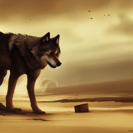 Wolf on a Beach in War Zone, Sinister Art