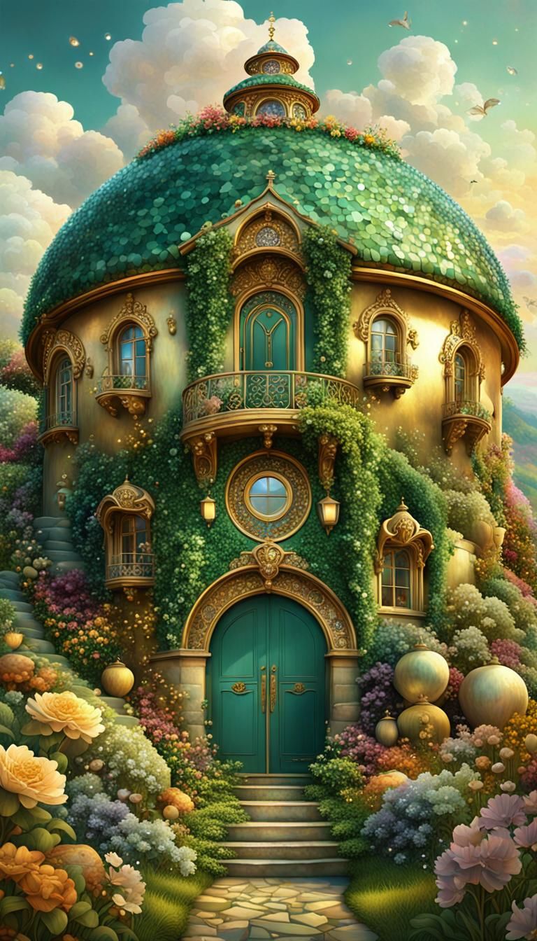 Jeweled House and Garden in Art Nouveau Style