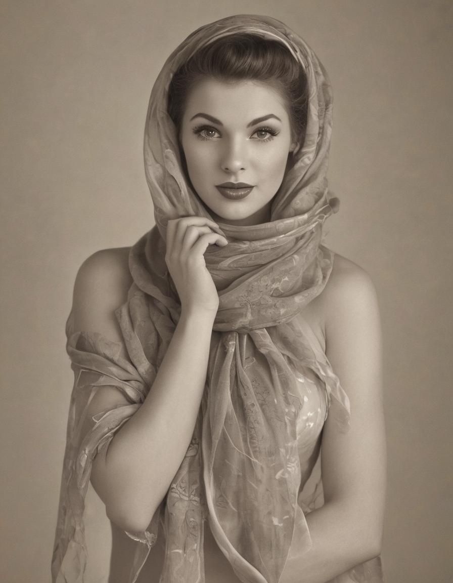Glowing Pinup Model in Sheer Scarf