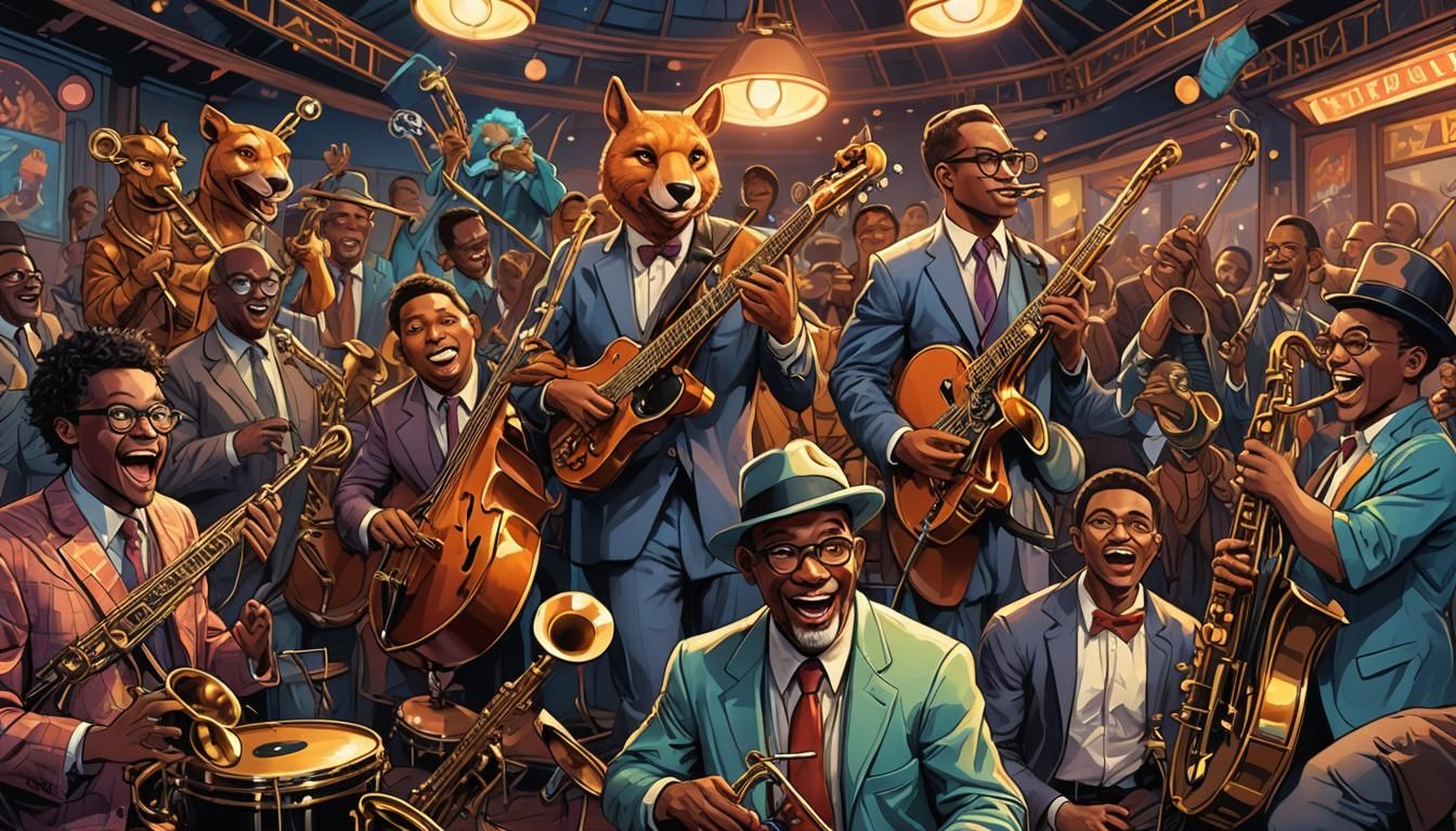 Anthropomorphic Animals Perform Jazz Fusion in Comic Style