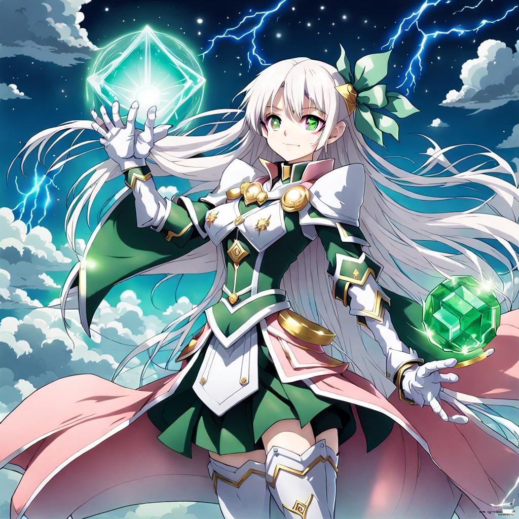 Anime Style Female Spellcaster with Emerald Staff