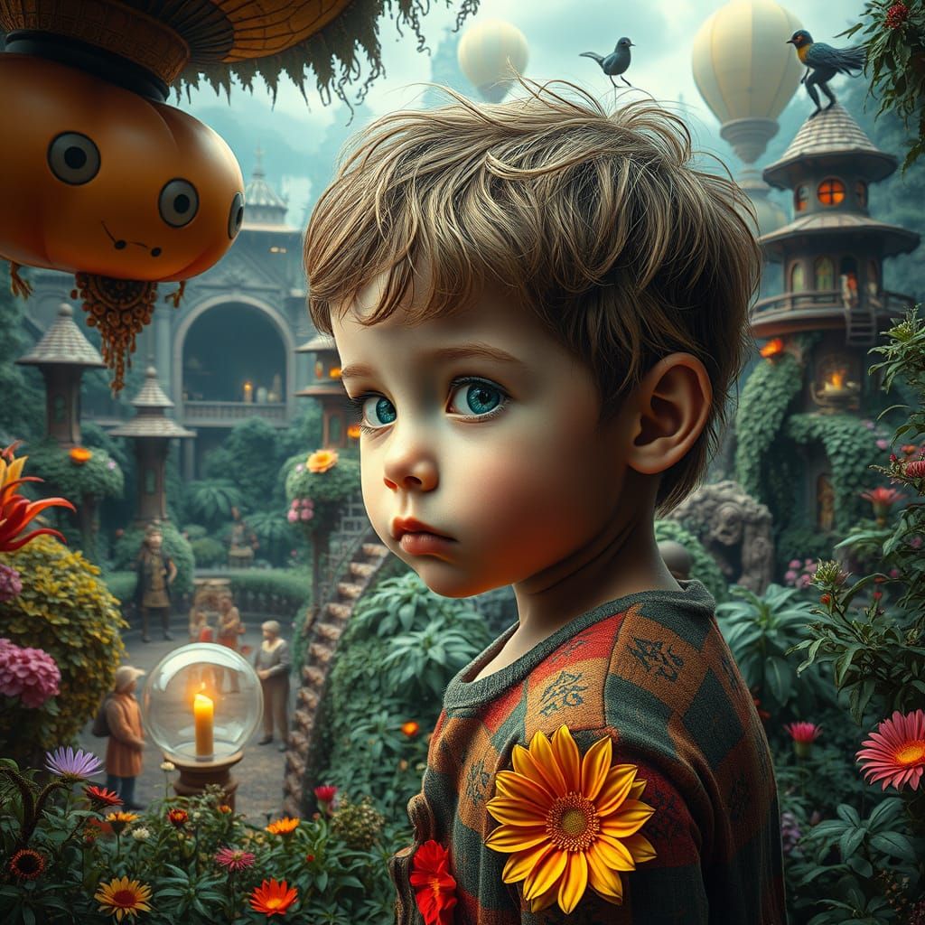Lush Garden of Child's Dreams in Hyperrealistic Style