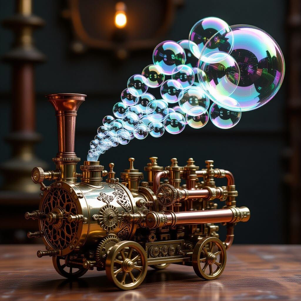Steampunk Bubble Machine with Iridescent Bubbles