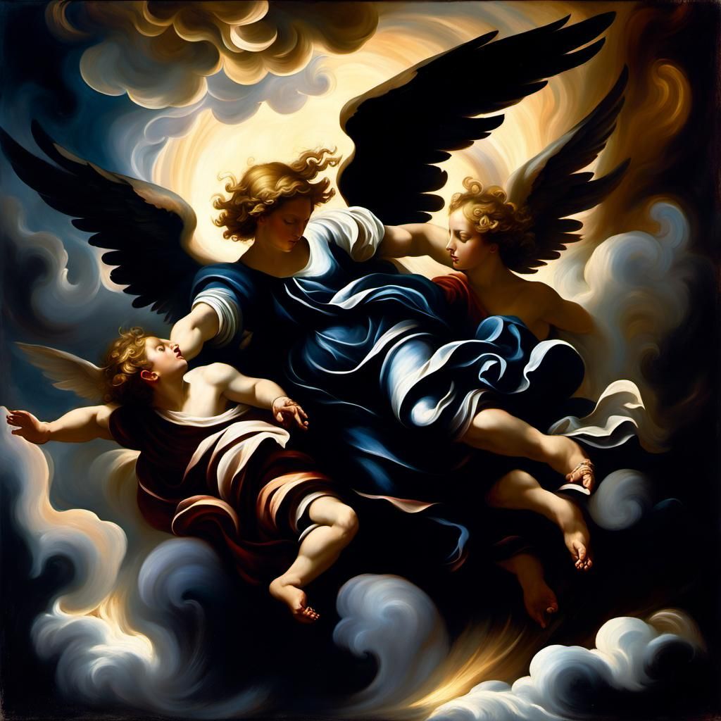 Surreal Baroque Masterwork: Fallen Angels in a Swirling Vort...