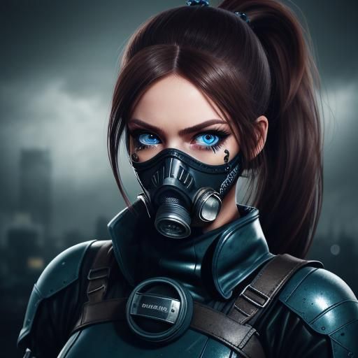 Female Beauty with Gas Mask in HDR