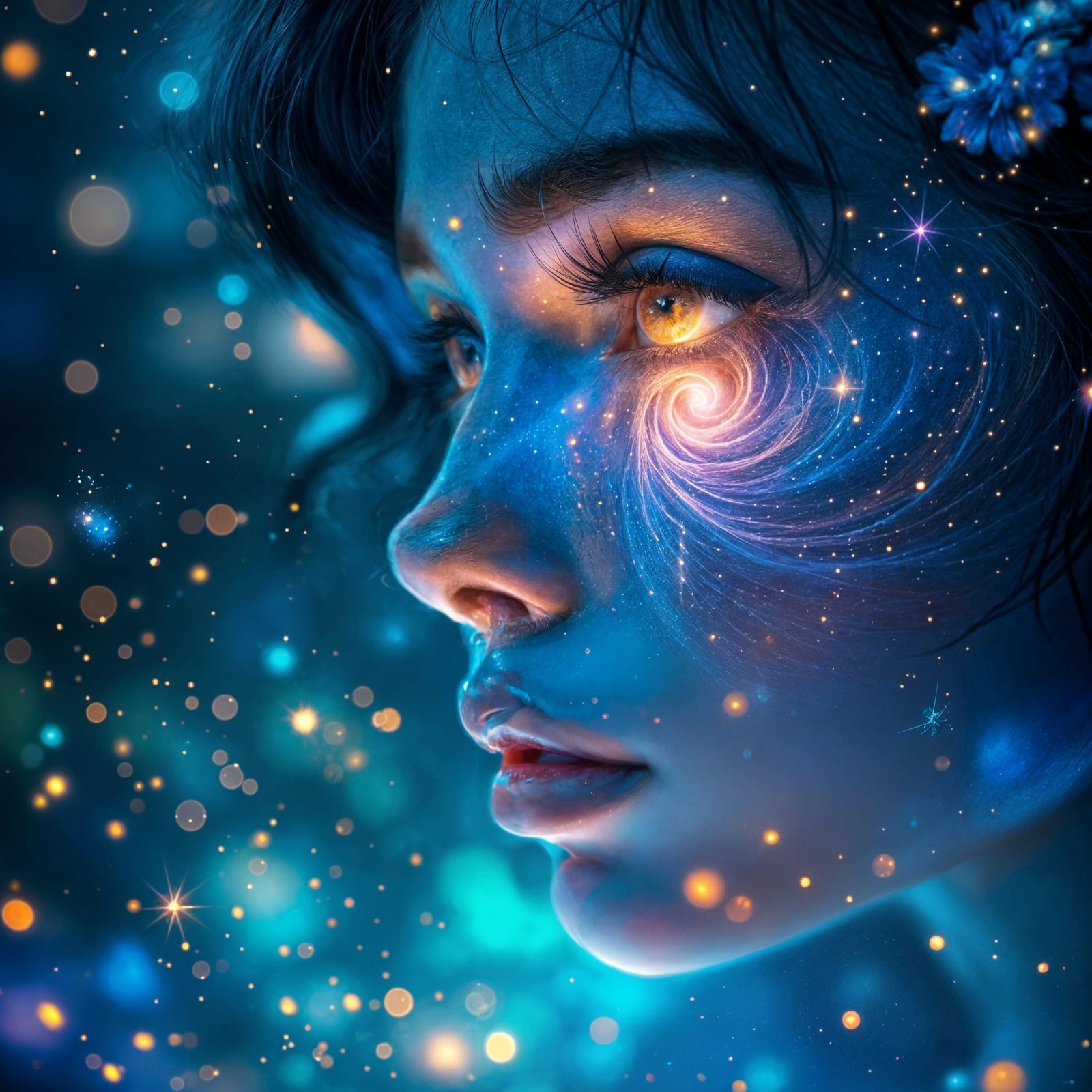 Ethereal Blue Woman Weeps Infinity, Hyperrealistic Digital P...