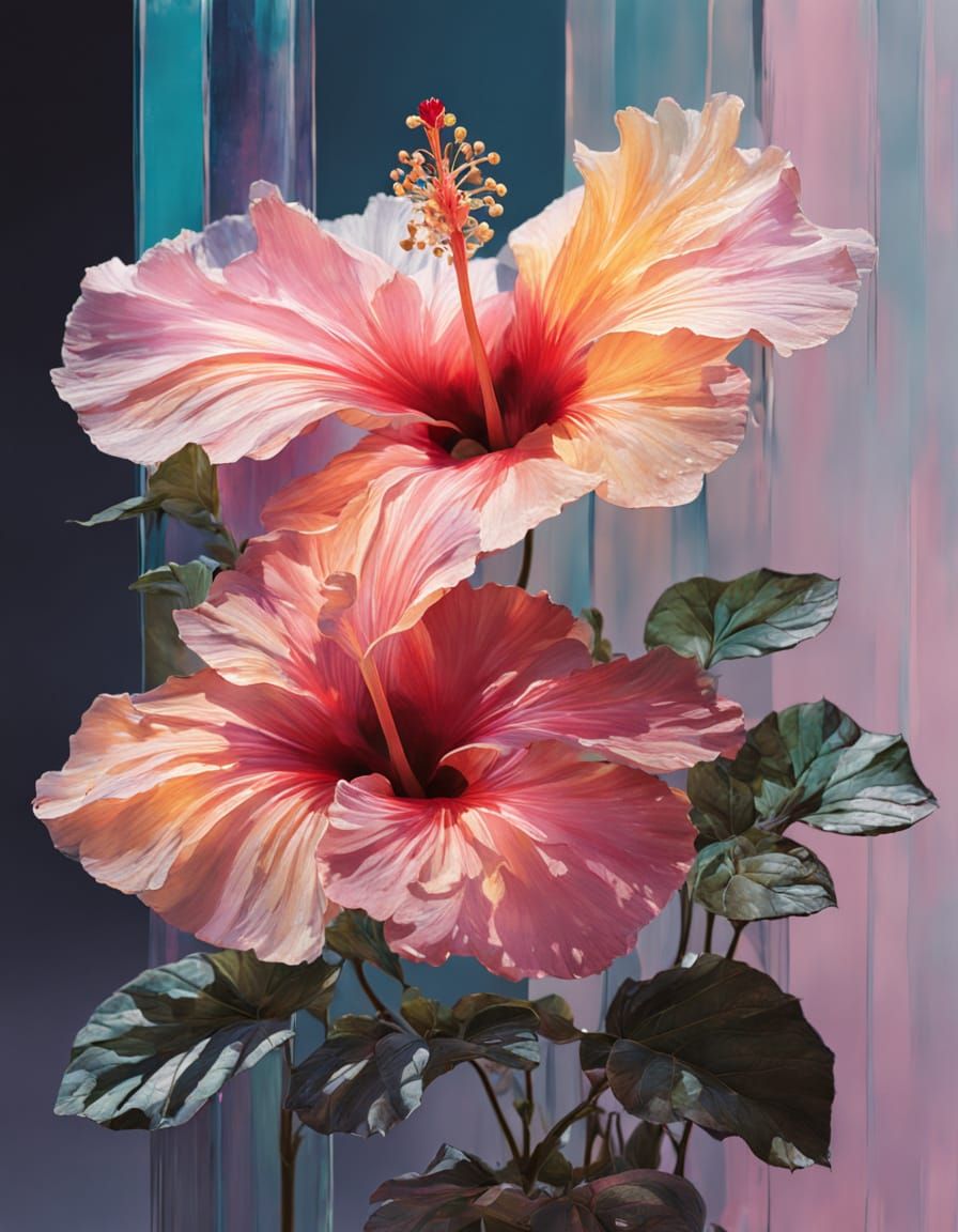 Hibiscus in Digital Watercolor with Batik Motifs