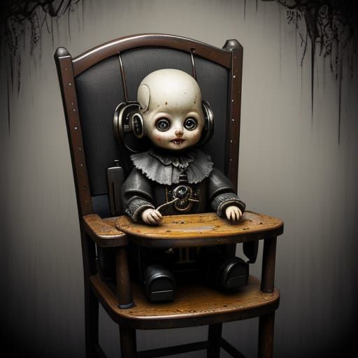 Surreal Automaton Baby in Ominous Highchair