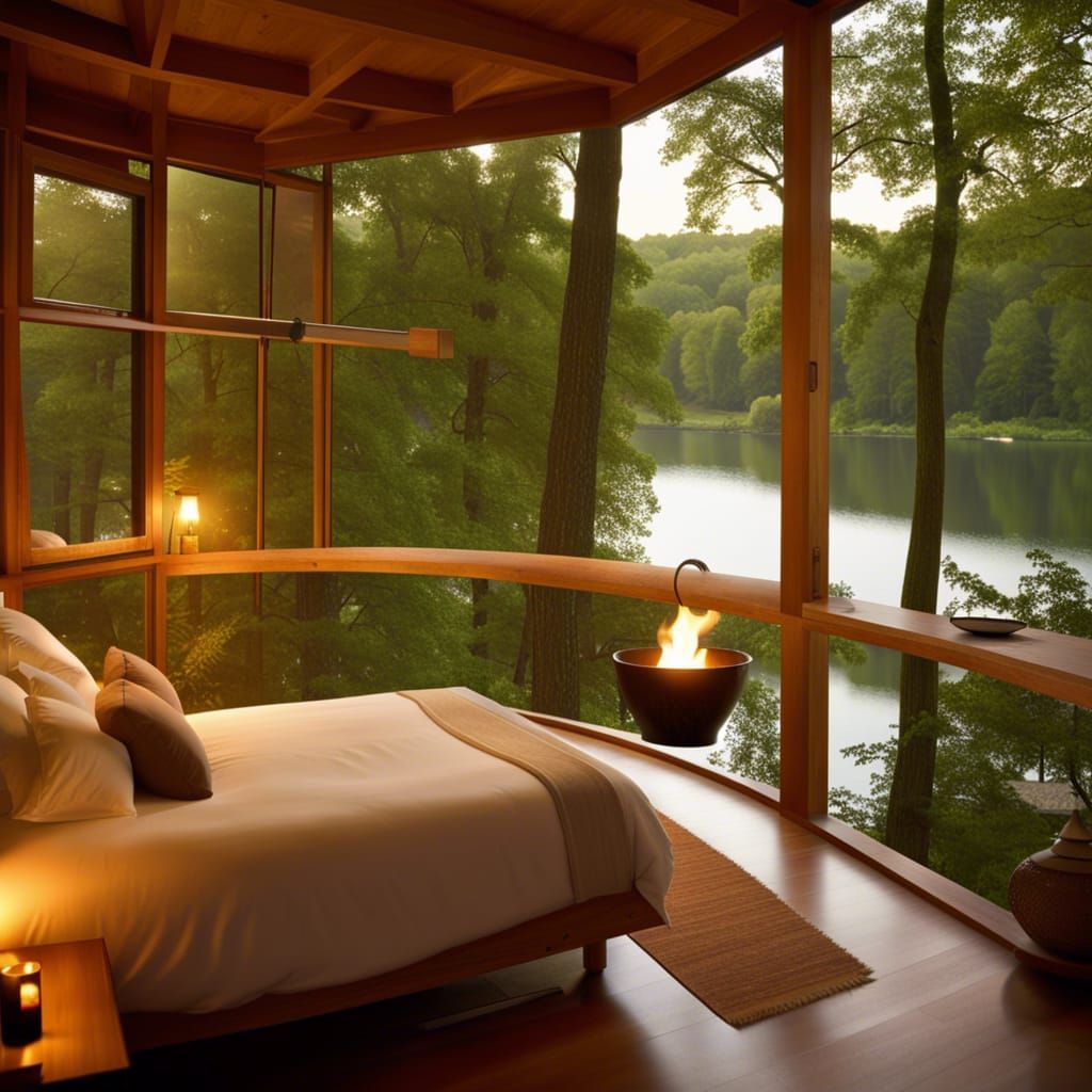 Luxurious Treehouse Bedroom with Lake View