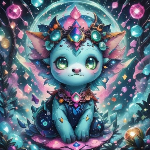 Psychedelic Fractal Puppy in Abstract Landscape