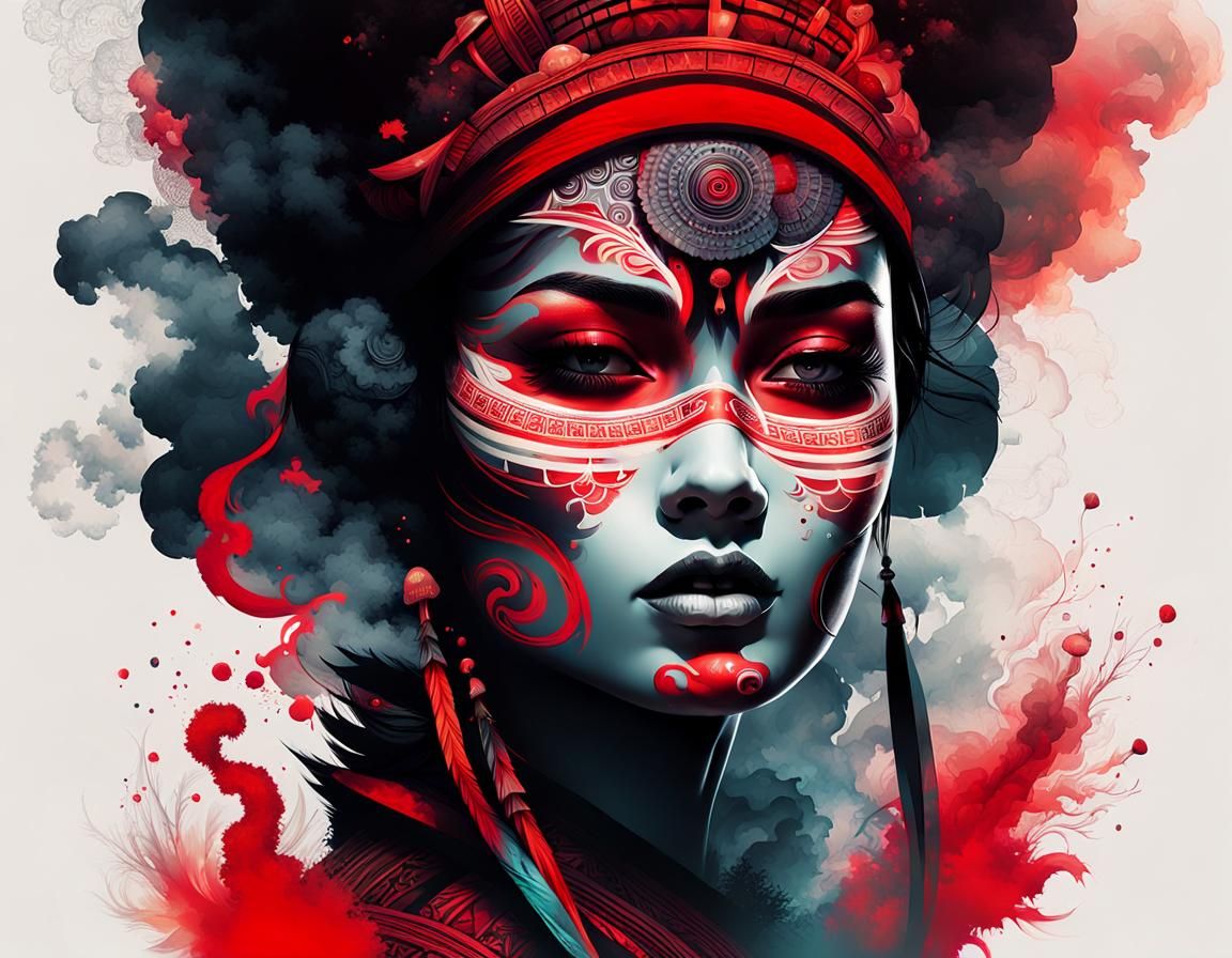 Aztec Girl Double Exposure Art