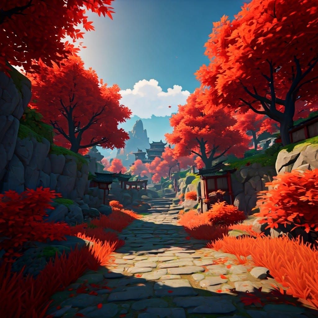 Anime Autumn Landscape in Fiery Red, 8k Resolution