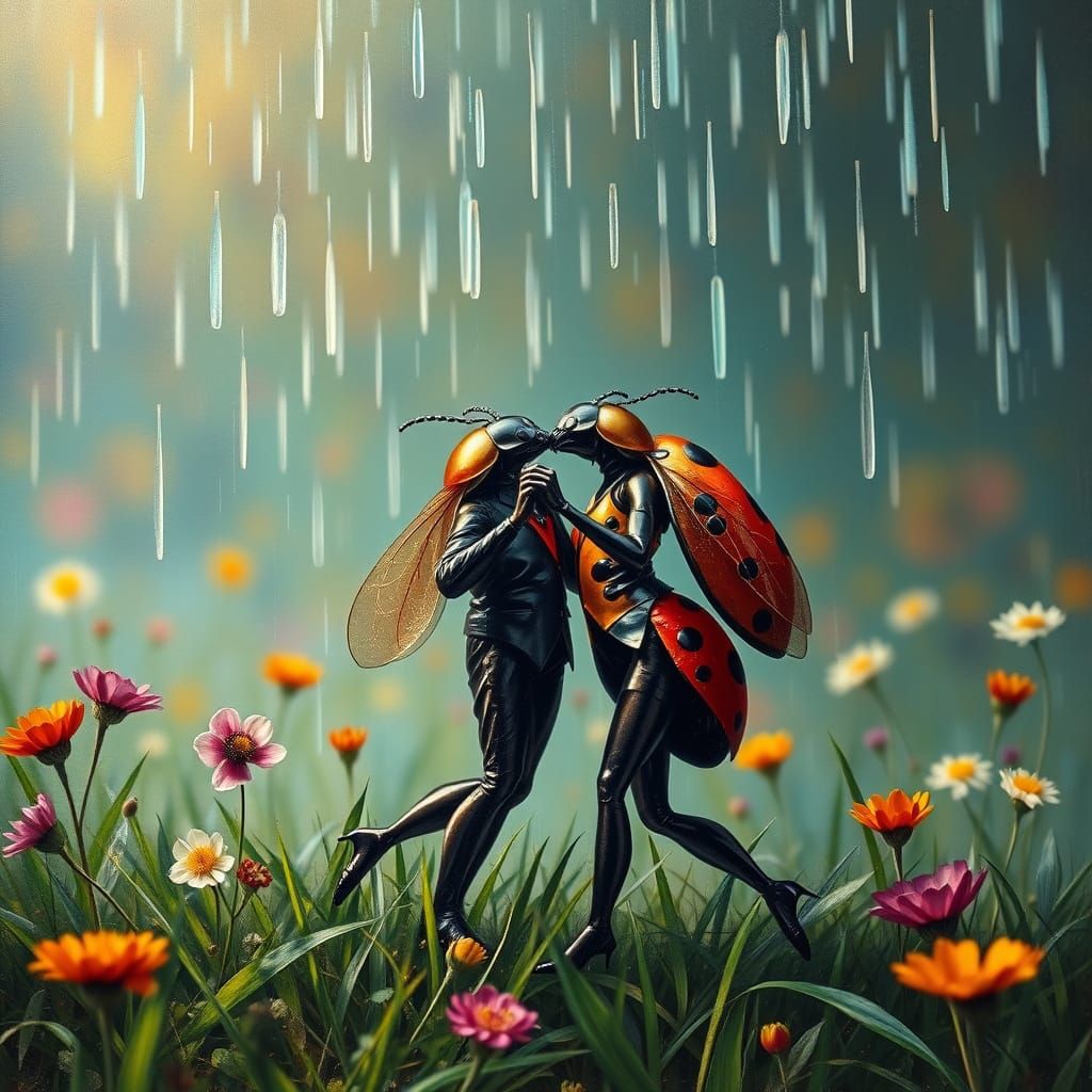 Ladybugs Tango in a Surrealist Splash Art Style