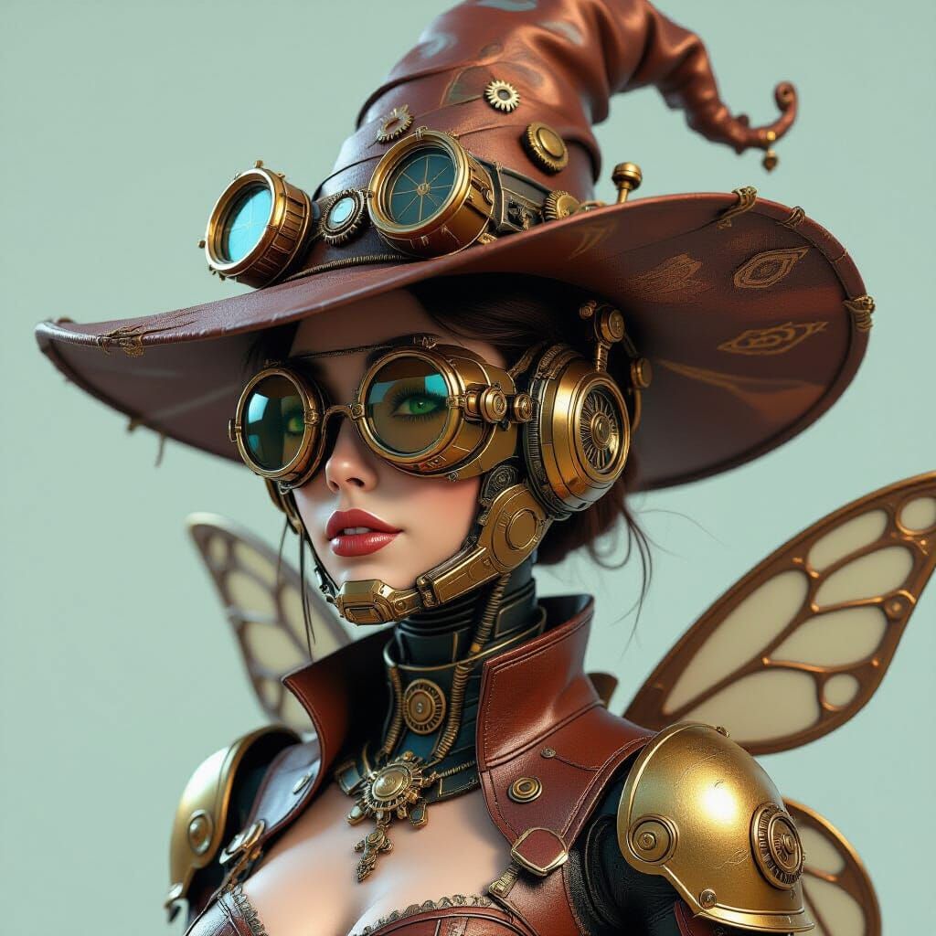 Steampunk Robot Fairy in Ornate Witch Hat