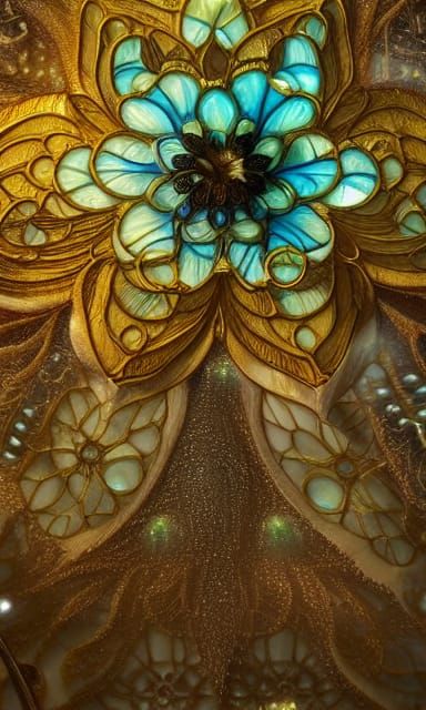 Bioluminescent Stained Glass Flower in Gold
