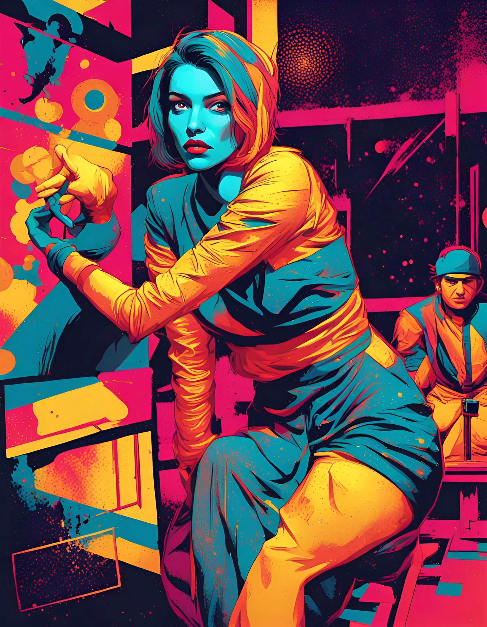 Skeptical Woman: Pop Art Portrait in Triadic Colors