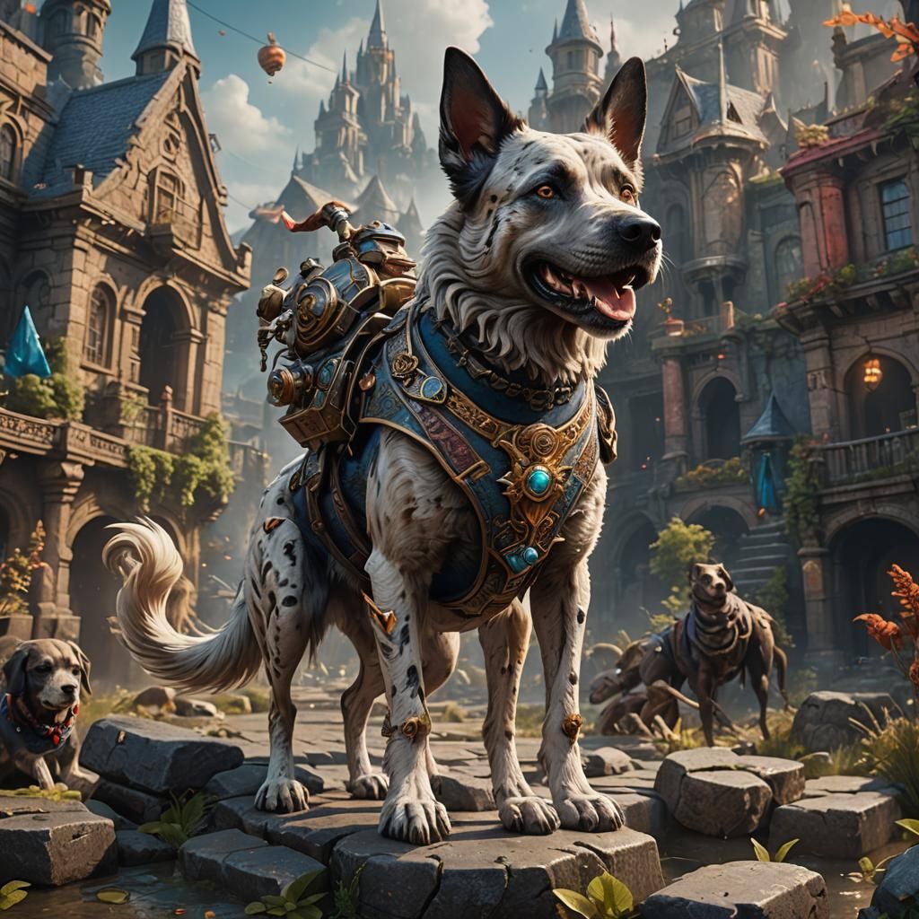 Fantastical Cool Dog in Detailed Matte Painting