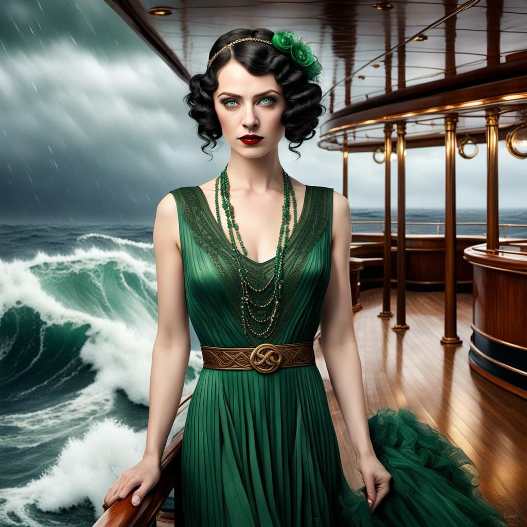 Celtic Woman on Stormy Ocean Liner in Hyperrealism