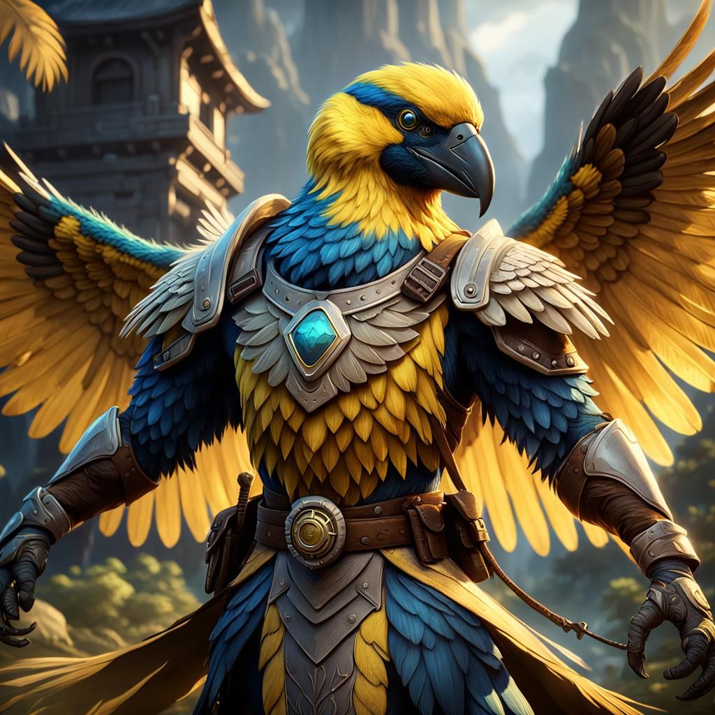 Feathered Anthropomorphic Ranger in D&D Style