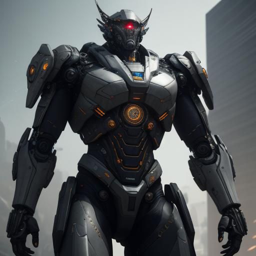 Epic Futuristic Mech in Polished Metal, Cinematic Background