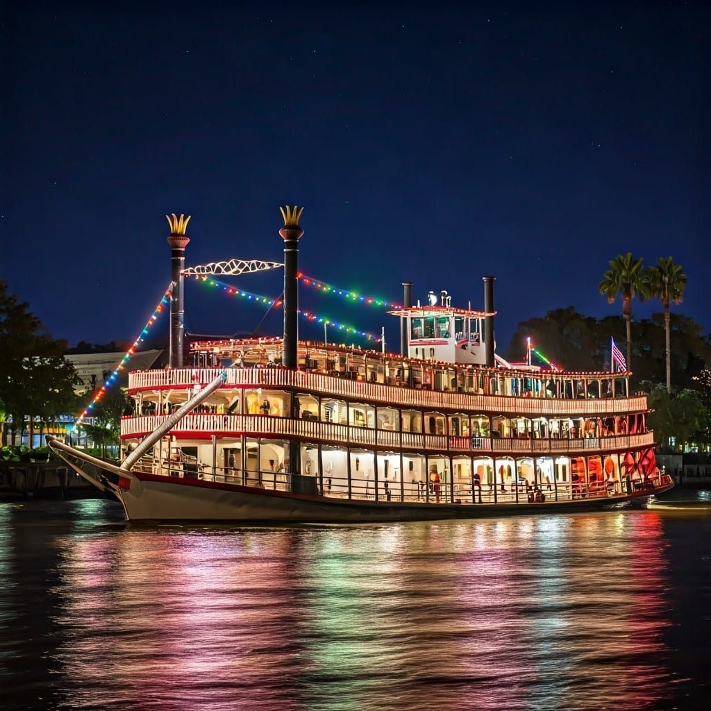 Mississippi Steamboat at Night in Impressionist Style