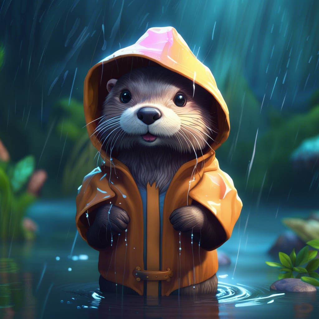 Kawaii otter wearing a raincoat