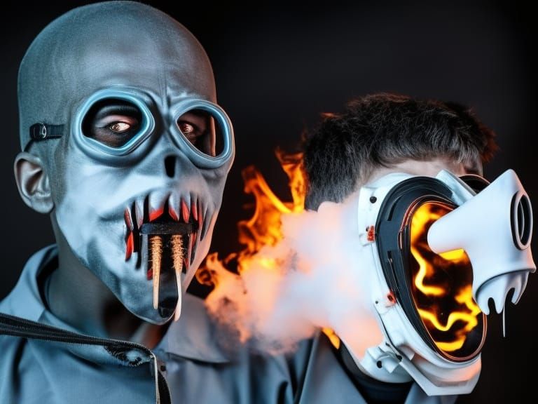 Flaming Eyed Zombie in Gas Mask