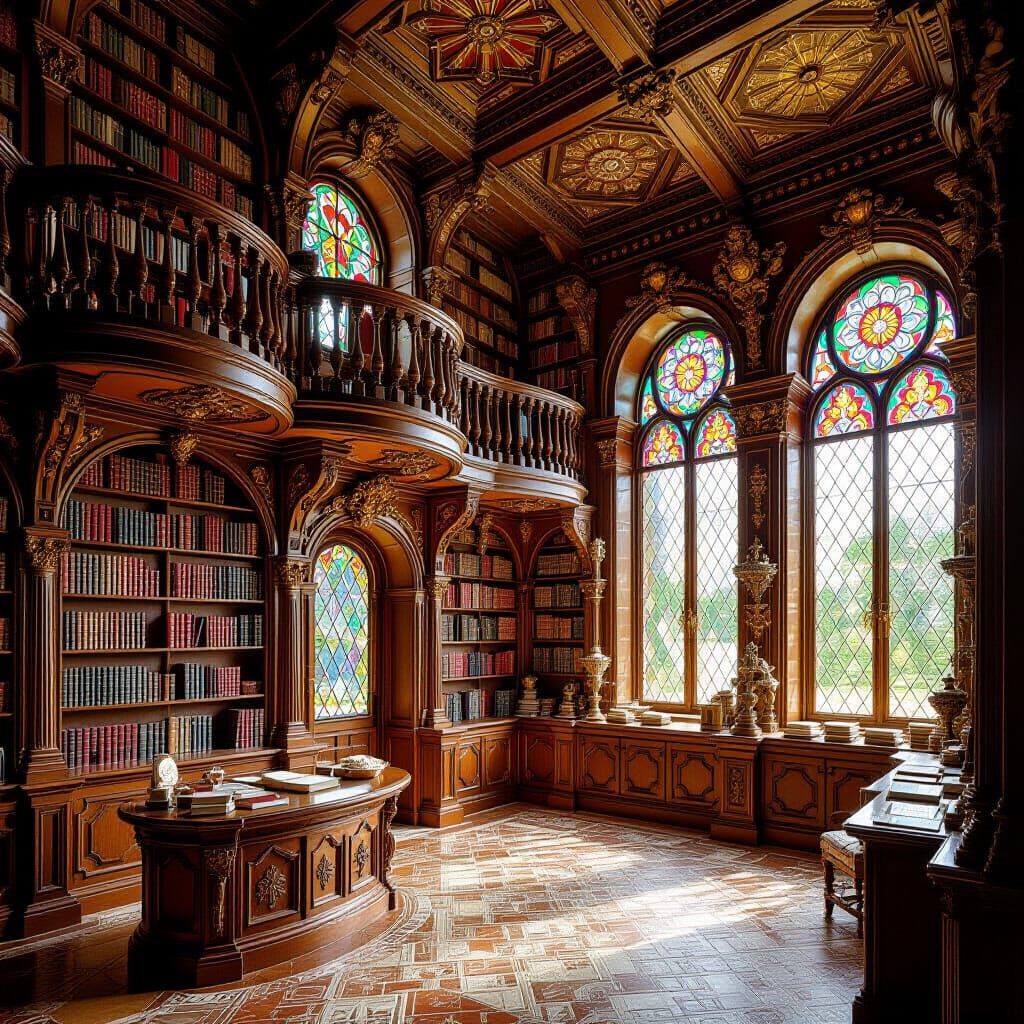Ancient Gingerbread Library with Candy Windows