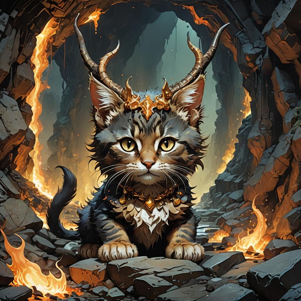 Kitten Demon in Underworld: Watercolor Concept Art