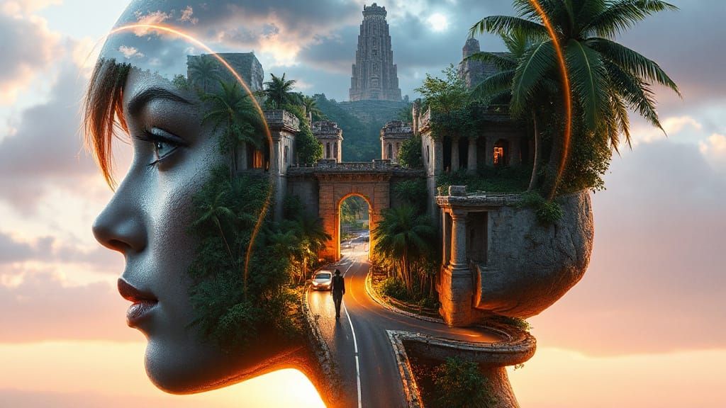 Futuristic City Growing Within Body Contour