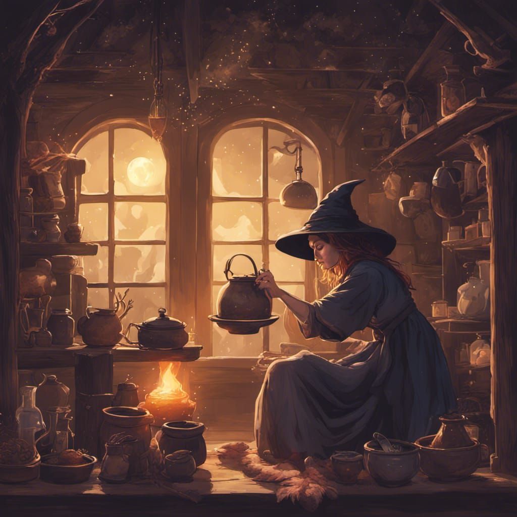 Night Witch Brews Potion at Home